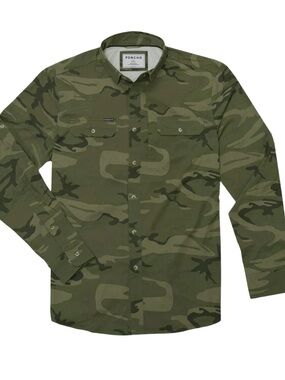 Poncho Men’s Camouflage Button-Down Shirt - Olive Green